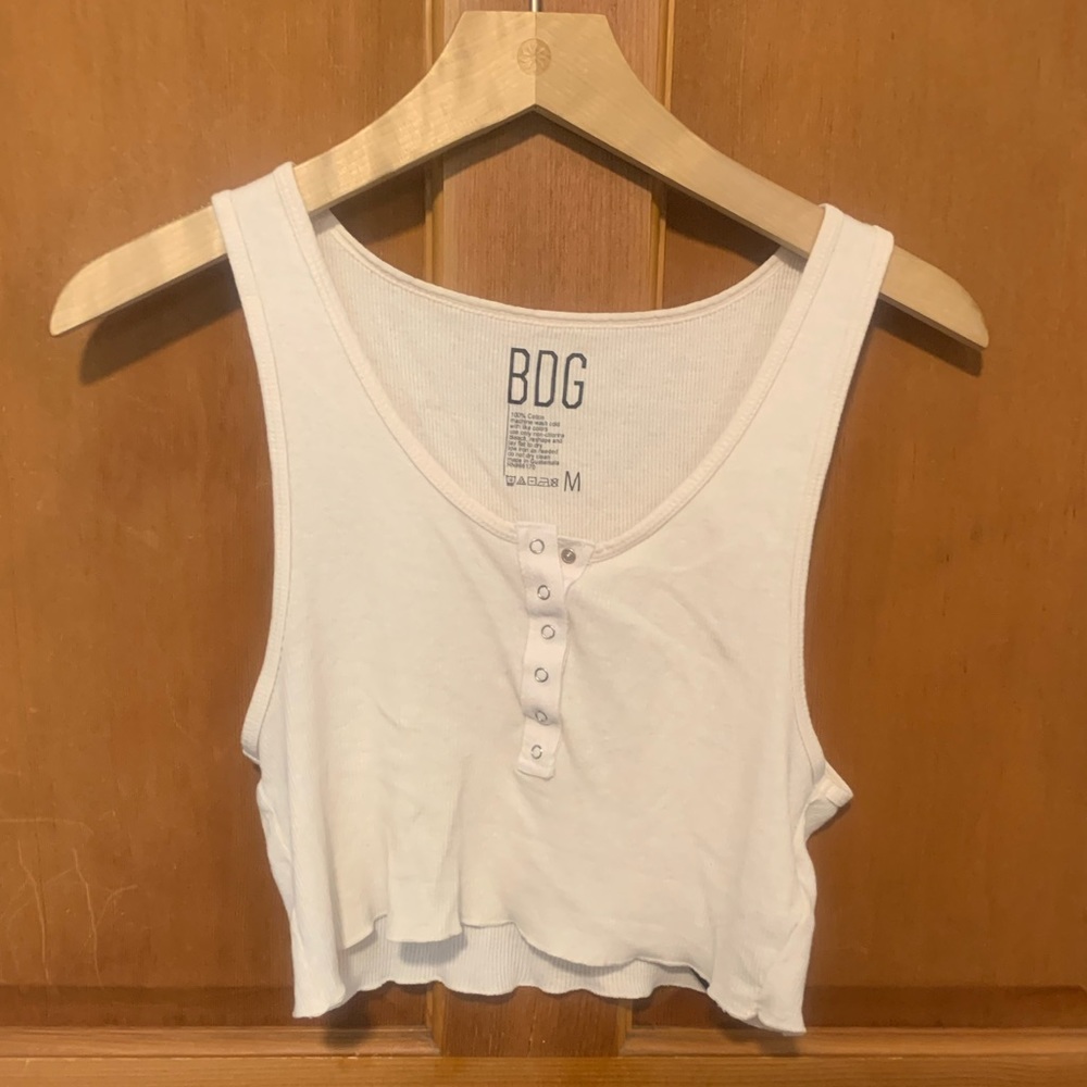 BDG Button Up Cream Tank Top, Size Medium